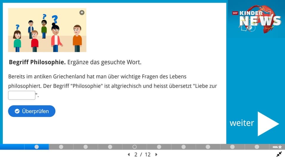 Screenshot einer Quiz-Frage aus dem Quiz zu den Kinder-News.