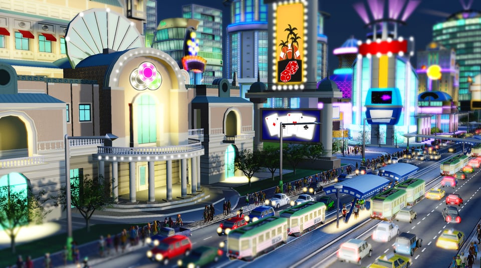 Ein Screenshot des Games «SimCity» zeigt eine Casino-Stadt.
