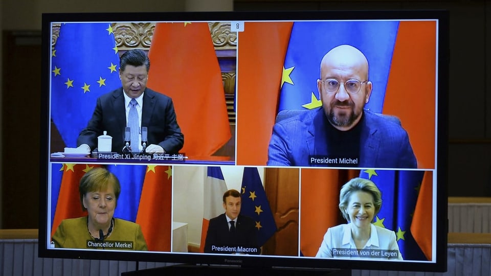 Videokonferenz von EU-Vertretern und Chinas Präsidenten
