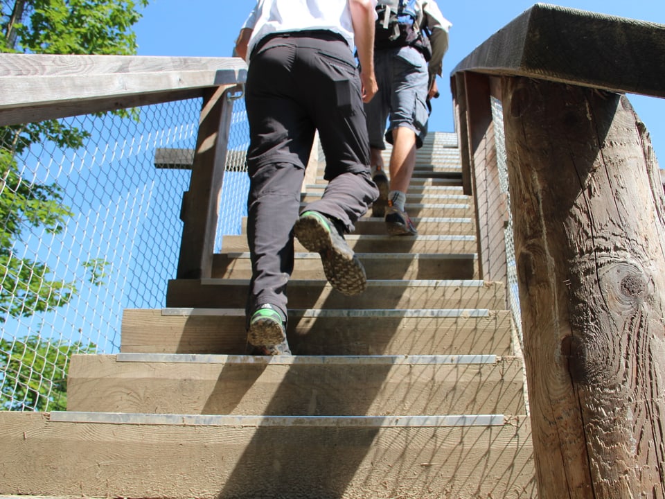 Reto Scherrer steigt beim Aussichtsturm in den Thurauen die Treppen hoch.