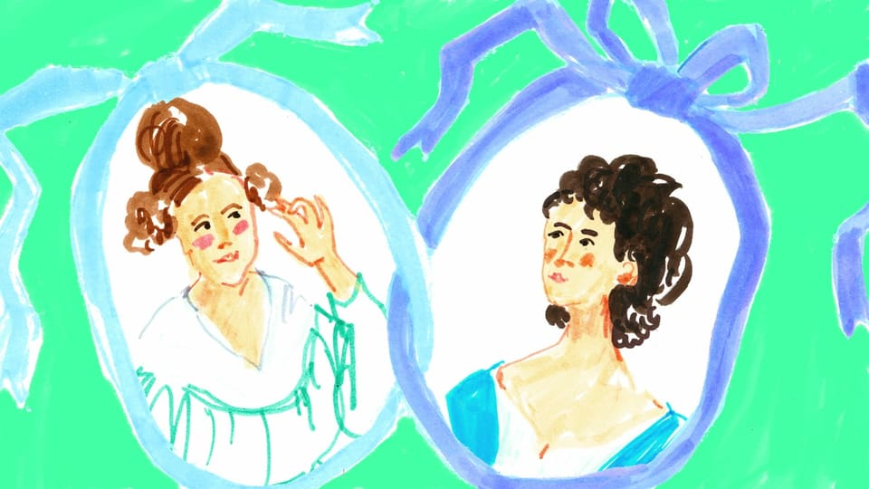 eine Zeichnung von zwei Frauen-Porträts