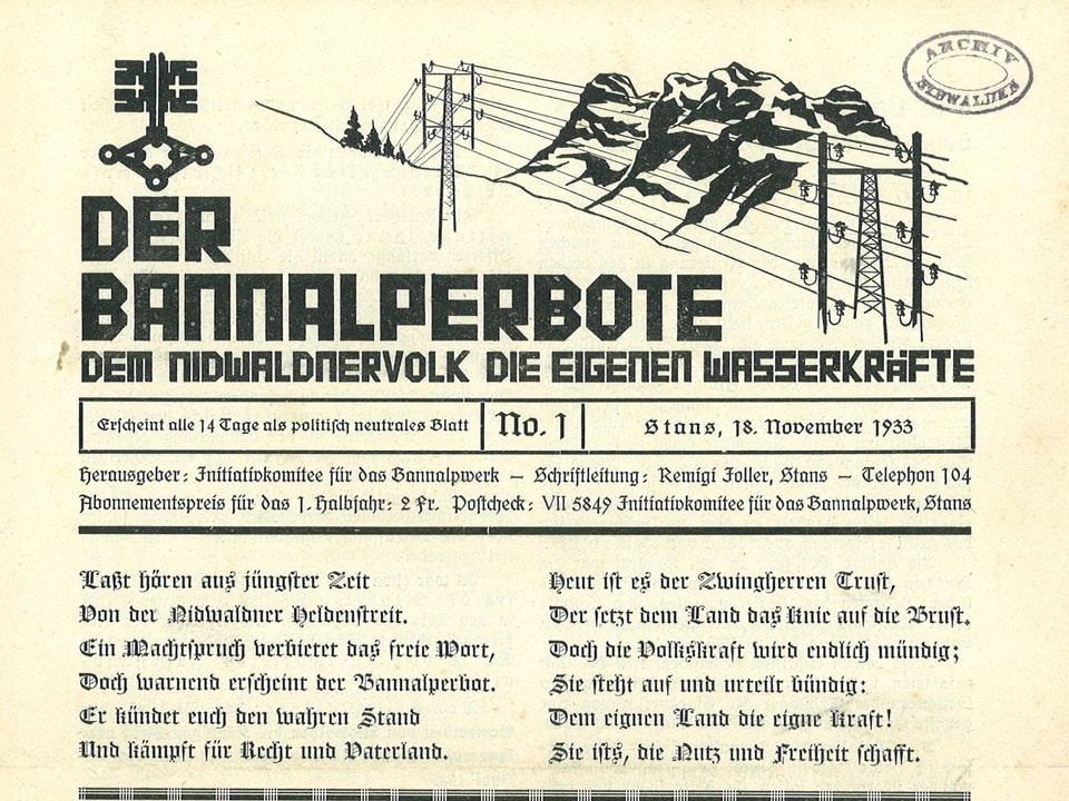 Der Bannalperbote, das Kampfblatt der „Bannalper“ erschien zwischen 1933–1936 in 30 Ausgaben.