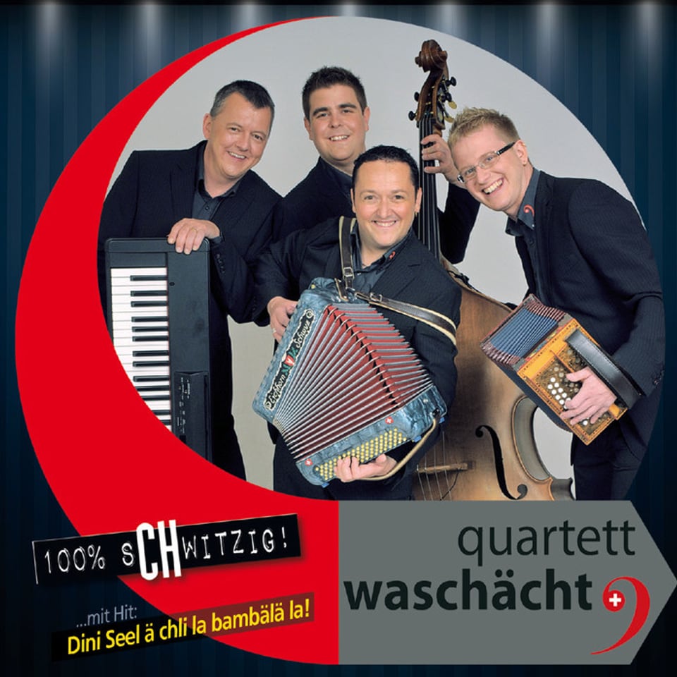 Auf dem Cover zur CD zeigen sich die vier fröhlichen Musiker mit ihren Instrumenten.
