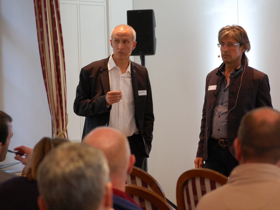 Swissgrid-Vertreter Philippe Meuli und Projektleiter Fritz Hug.
