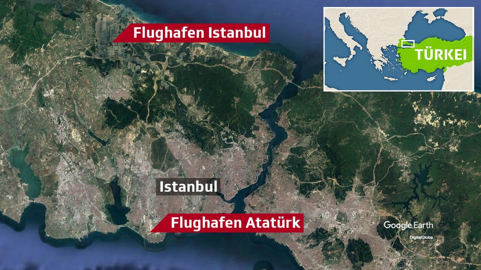 Lage der beiden Flughäfen in der türkischen Stadt Istanbul