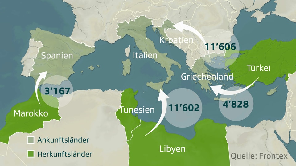 Die wichtigsten Routen für illegale Einreisen. 