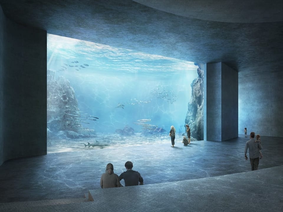 Ein Blick ins geplante Ozeanium mit Blick ins Aquarium.