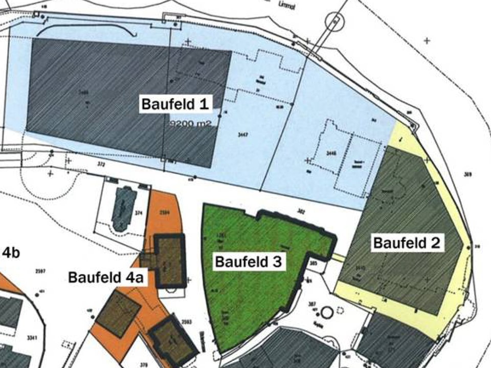 Baufelder im Bäderquartier eingezeichnet auf einem Plan.