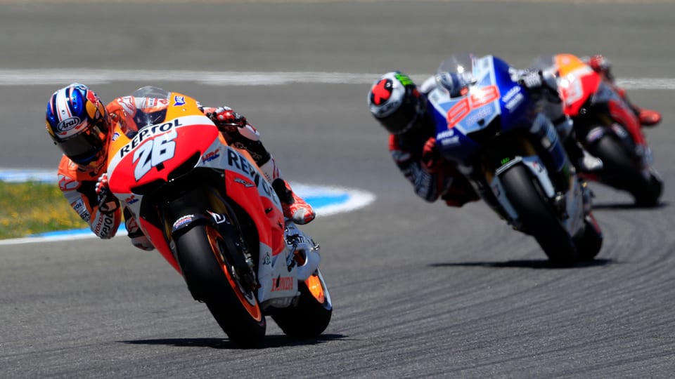 Jorge Lorenzo (r.) und Dani Pedrosa (l.) wollen in Kalifornien Vollgas geben. 