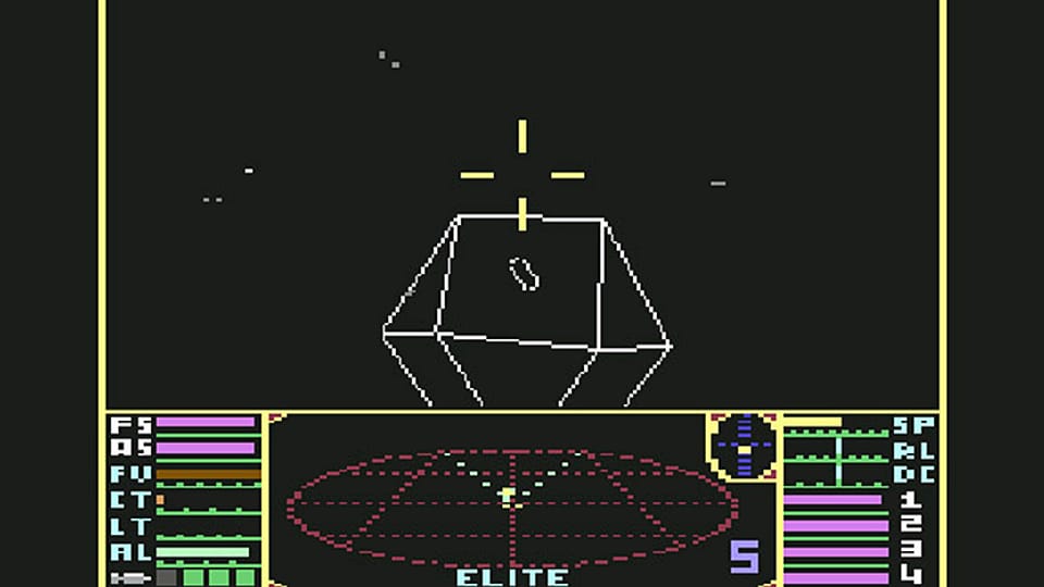 Ein Bildschirmfoto des Commodore-64-Games «Elite»