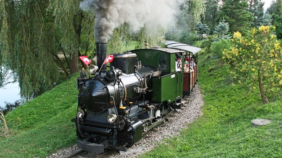 Eine Dampflokomotive in einem Park