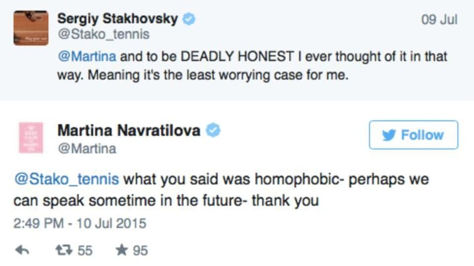 Navratilova sagt Stachowski die Meinung (Screenshot Twitter)