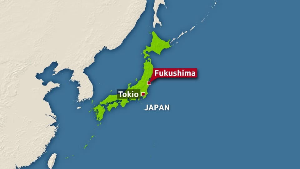 Karte von Japan mit der Verortung von Tokio und Fukushima.