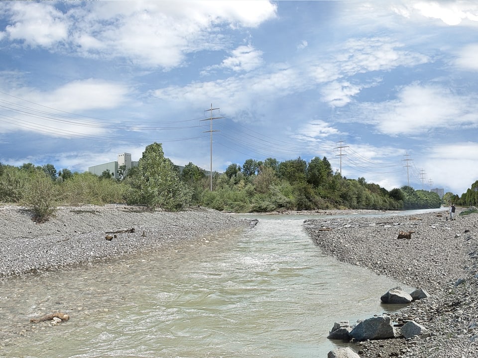 Links und rechts ist mehr Platz für den Fluss, welcher nun das Flussbett nicht mehr ausfüllt.