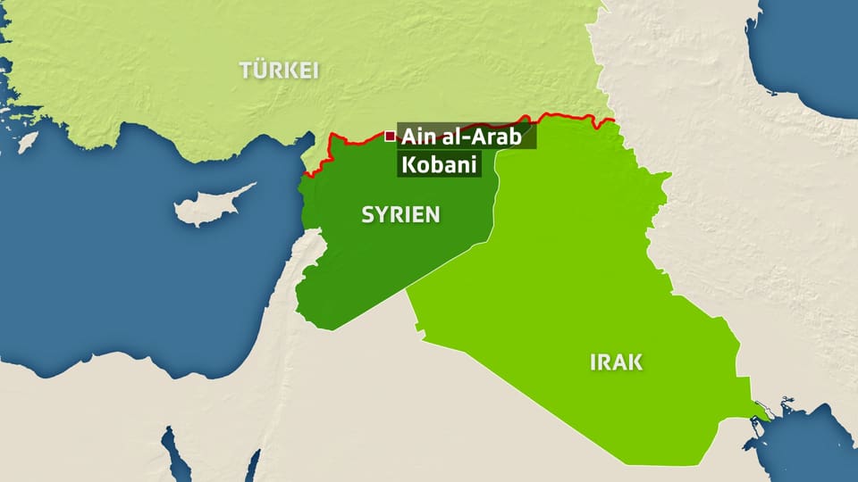 Karte der Region mit den Ländern Syrien, Türkei und Irak.