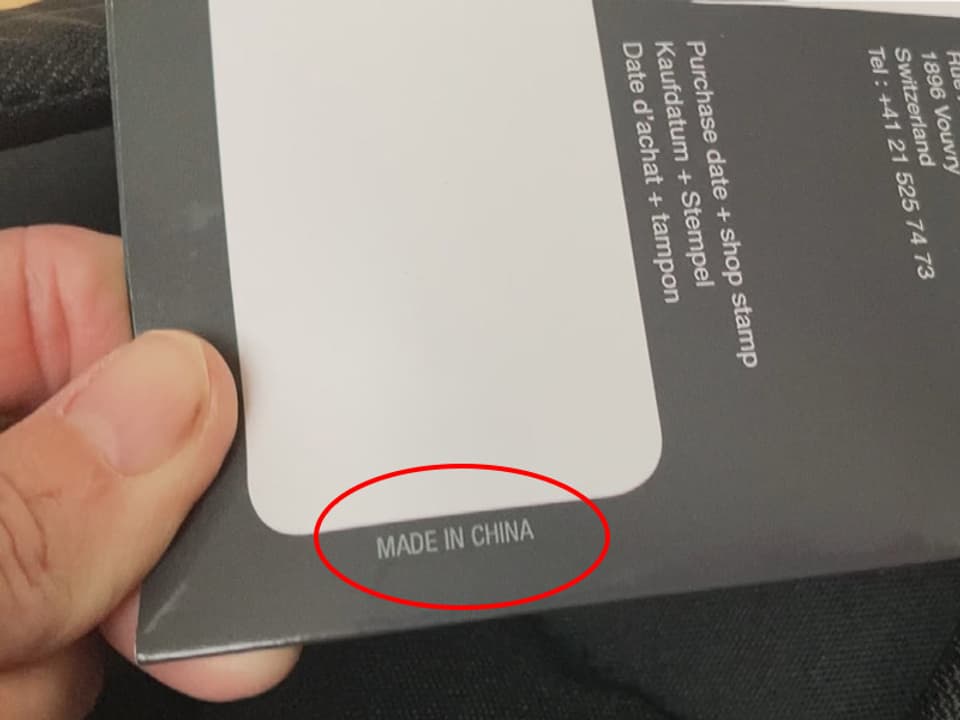 Etikette mit Hinweis «Made in China»