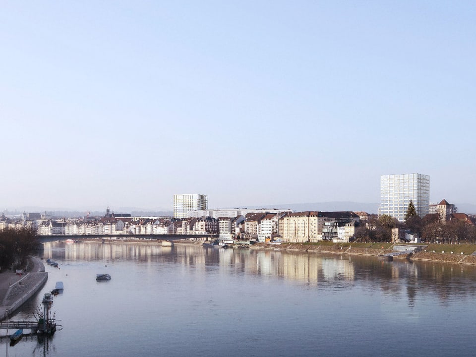 Blick auf Rhein und linkes Ufer mit Turm.