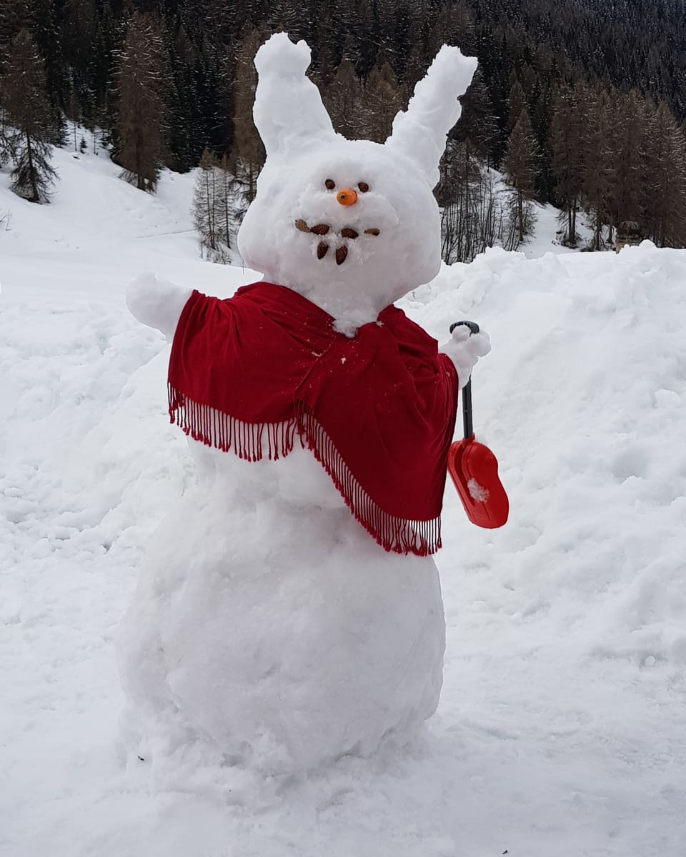 Schneehase mit Schal.