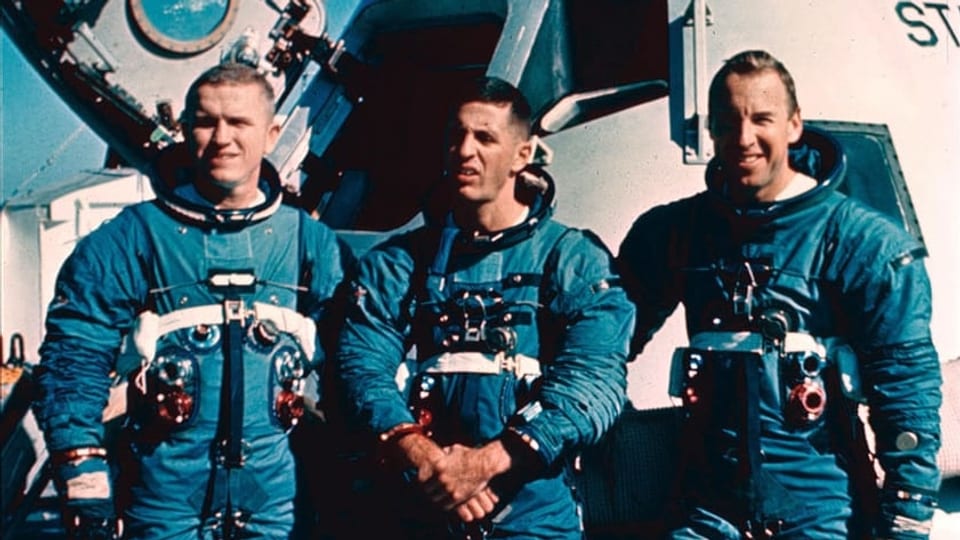 Die Apollo-8-Crew: Frank Borman (l.), James A. Lovell (m.), William A. Anders (r.).