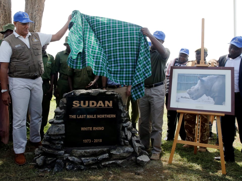 Menschen enthüllen Grabstein von Sudan 