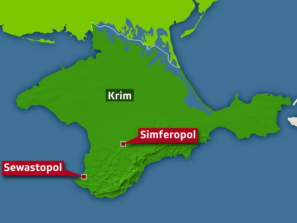 Karte mit Simferopol und Sewastopol.