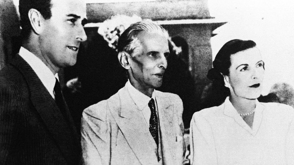 Mohammed Ali Jinnah(m.), Vorsteher der All-Indian Muslim League, zusammen mit dem Britischen Vizekönig.