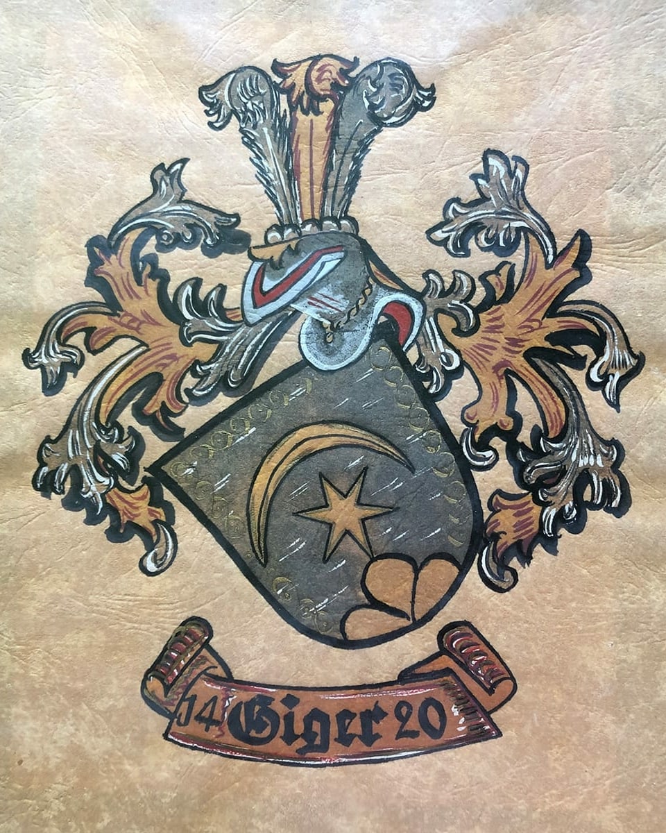 Ein Wappen auf einem alten Stück Papier.