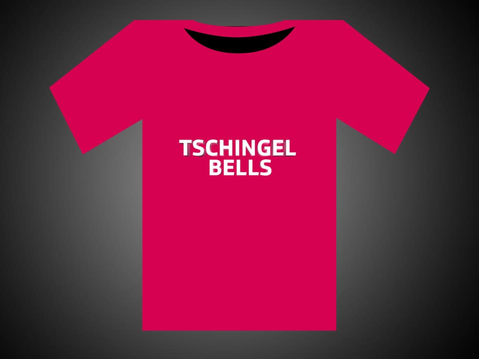 Weisse Schrift auf rotem T-Shirt: Tschingel Bells.