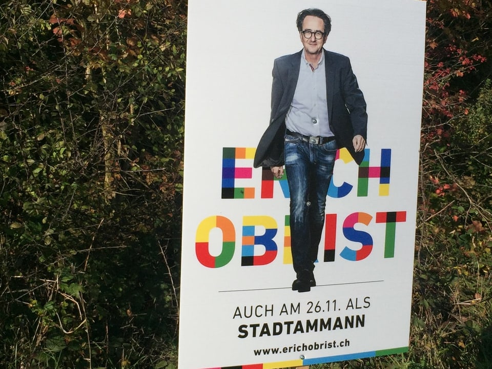 Wahlplakat von Erich Obrist in Baden.