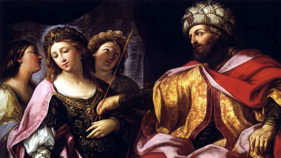 A painting of Queen Esther and the great breast of Haman