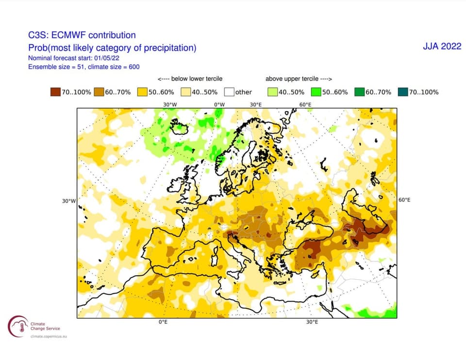 Niederschlagsanomalie im Sommer für Europa