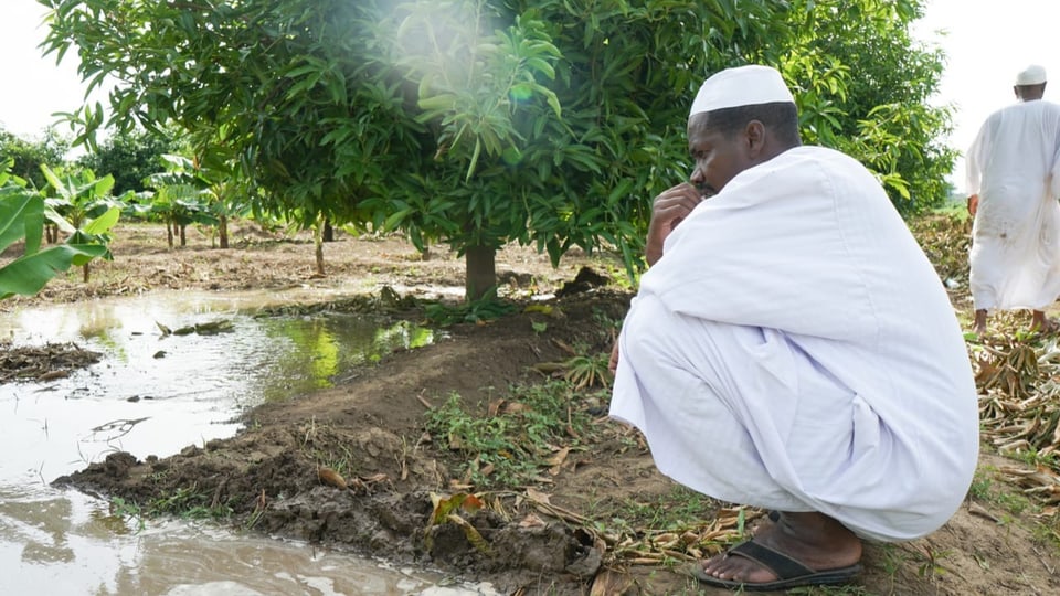 Die Nilbauern bohren ein Loch bis zum Grundwasser.