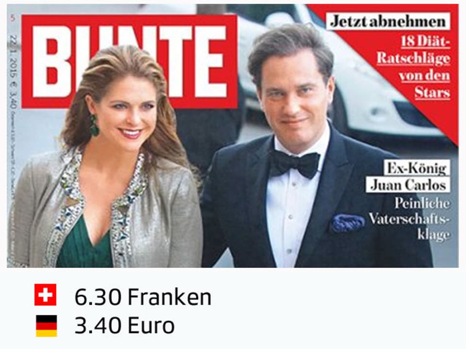 Titelblatt Bunte mit Preisvergleich Franken / Euro.