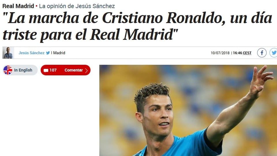 Screenshot von einem Artikel: Ronaldo winkt auf dem Bild.