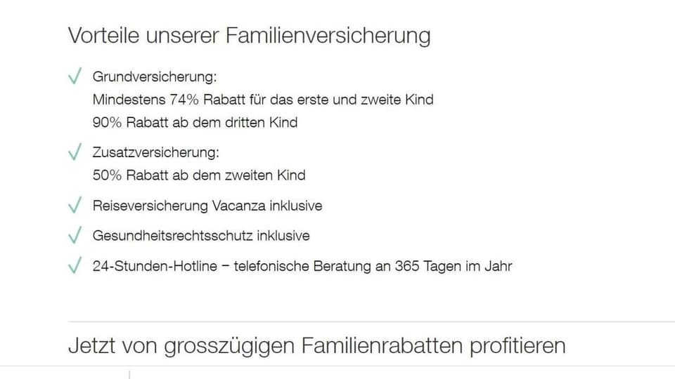 So wird auf der Visana Website geworben: Werbung auf der Visana Website
