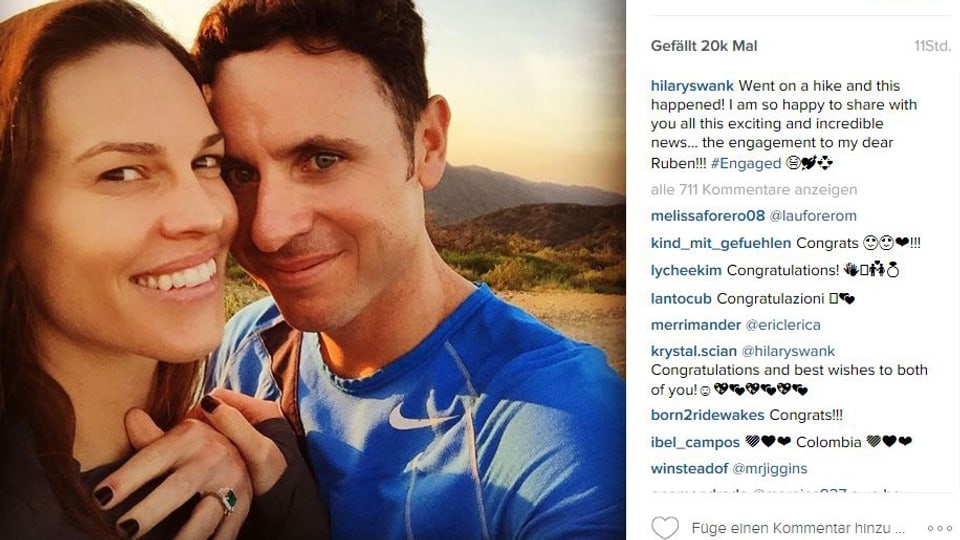 Hilary Swank macht ihr Verobungs-Glück mit einem Instagram-Post öffentlich.