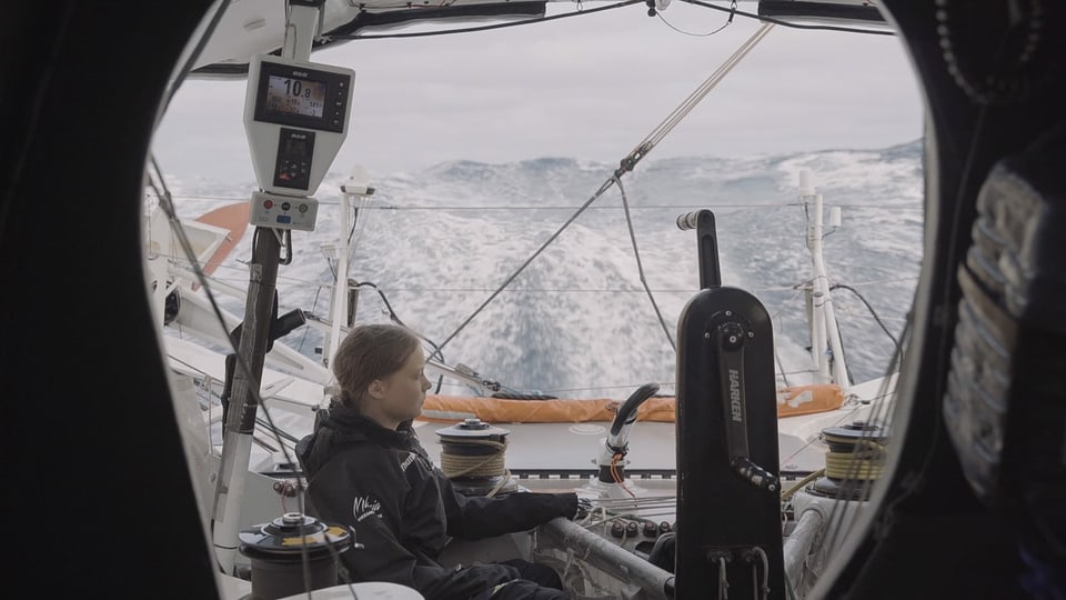 Greta Thunberg auf dem Segelboot, mit dem sie den Atlantik überquerte.