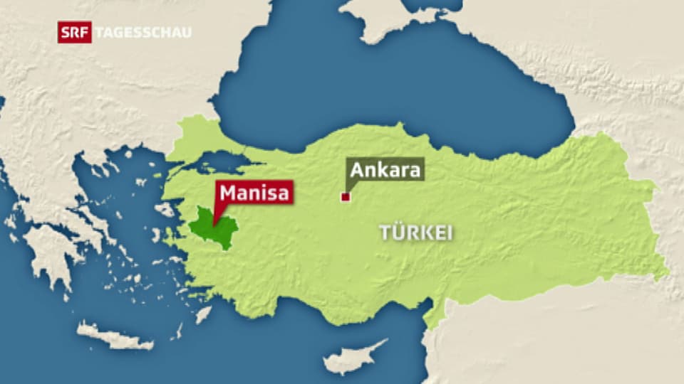 Karte der Türkei mit der Proviz Manisa im Westen.