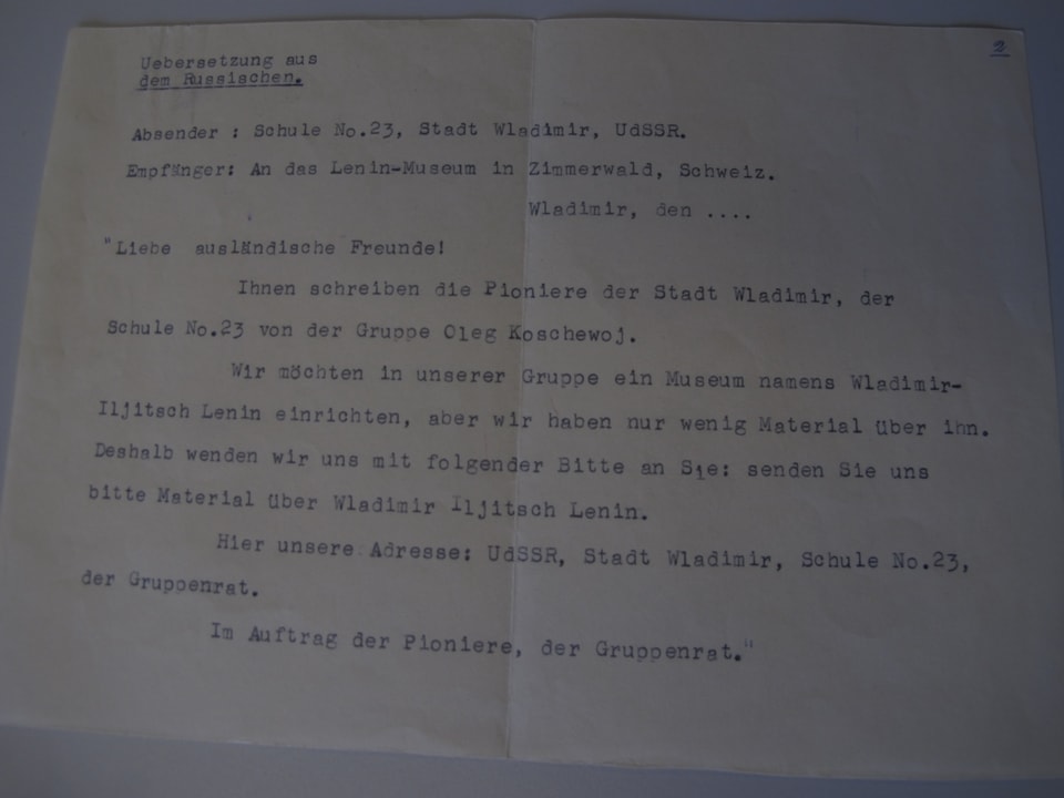 Brief aus Russland - an das Lenin-Museum in Zimmerwald