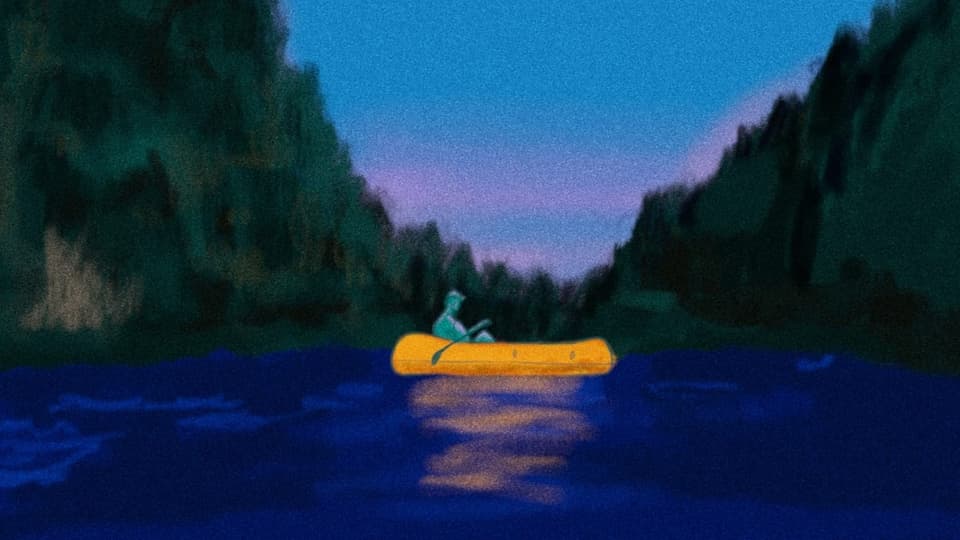 Ein Mann in einem Kanu.