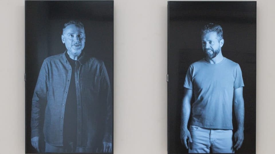 Zwei Fotos auf schwarzem Hintergrund, schwarzweiss: Links Mann mit runderem Gesicht, rechts Mann mit kurzem Bart.