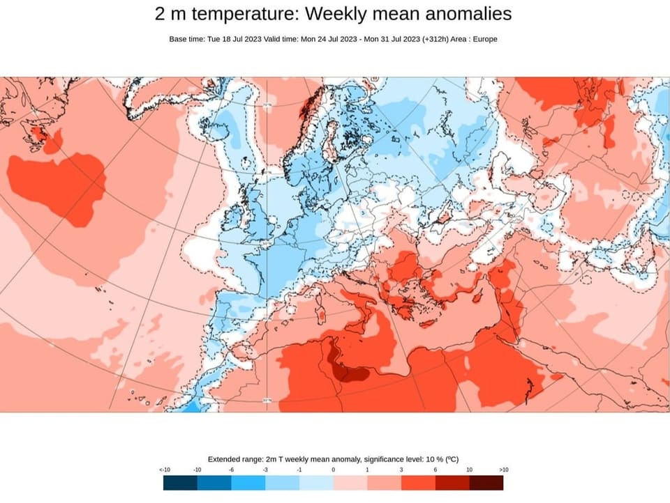 Europakarte mit den Temperaturabweichungen