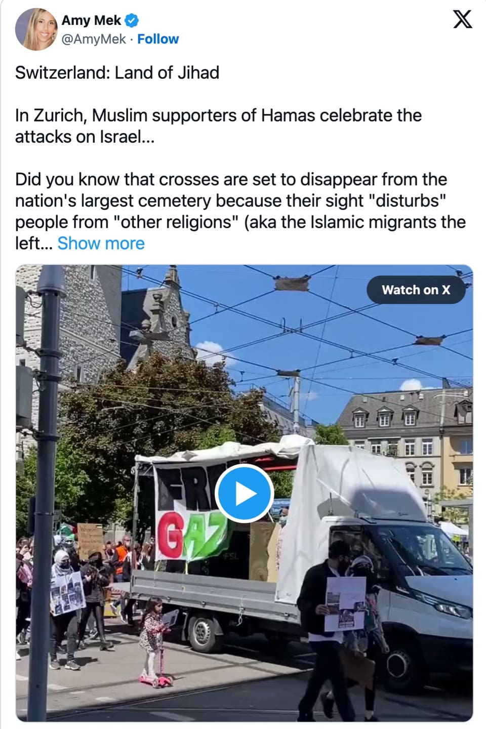 Tweet über eine Palästina-Demonstration in Zürich