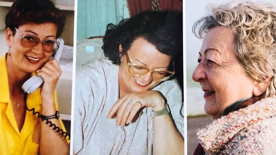 Drei Fotos von Simone Sieder in unterschiedlichem Alter.
