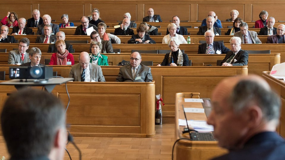Auslandschweizer und Auslandschweizerinnen während ihrer ordentlichen Sitzung im Rathaus in Bern. (keystone)