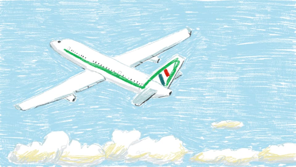 Zeichnung eines Flugzeuges.