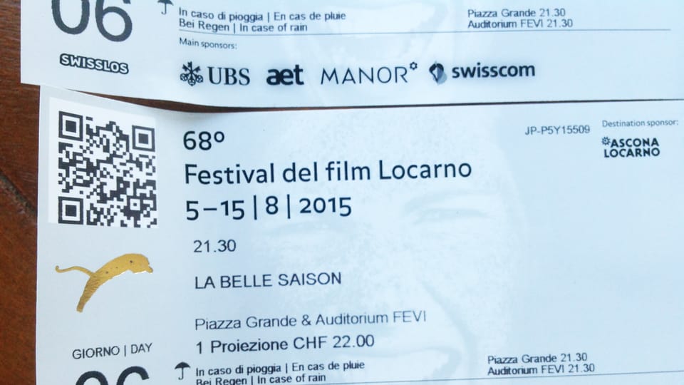 Ein Ticket für einen Film am Festival in Locarno.