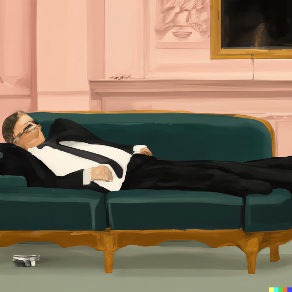 Mit KI erzeugtes Bild von einem Mann im Anzug auf einem Sofa liegend.