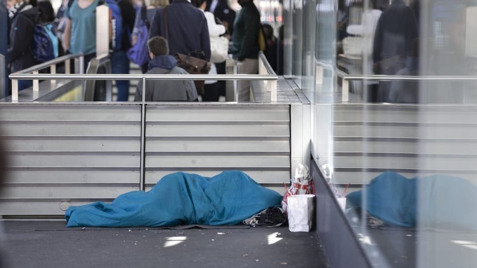 Ein Obdachloser in Zürich