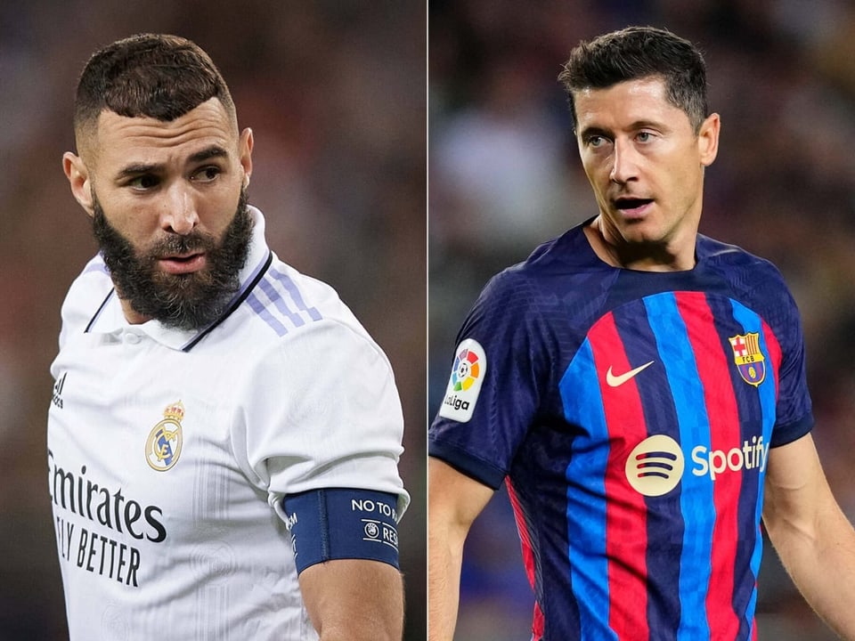 Werden am Sonntag im Fokus stehen Real Madrids Karim Benzema und Barcelonas Robert Lewandowski.